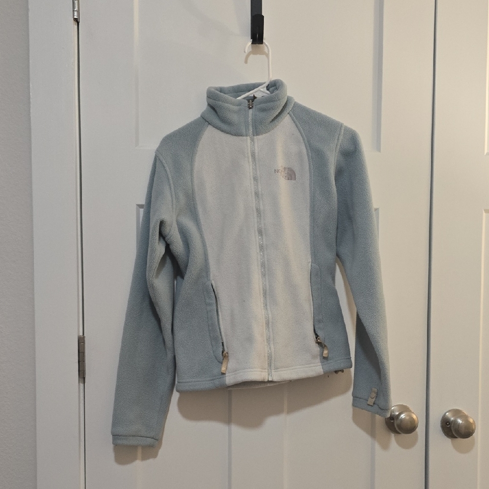 The North Face Light Blue and White Fleece Jacket